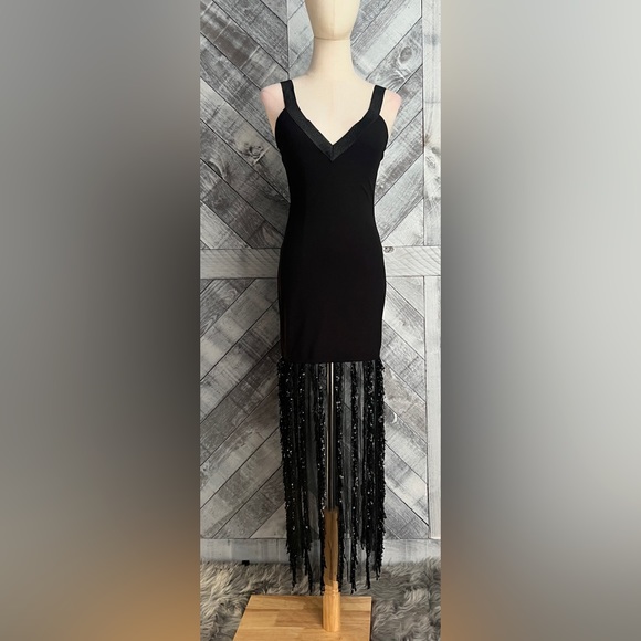 COSMOPOLITAN DRESS THE POPULATION NWT VALENCIA SLEEVELESS FRINGE MIDI DRESS - Picture 5 of 16